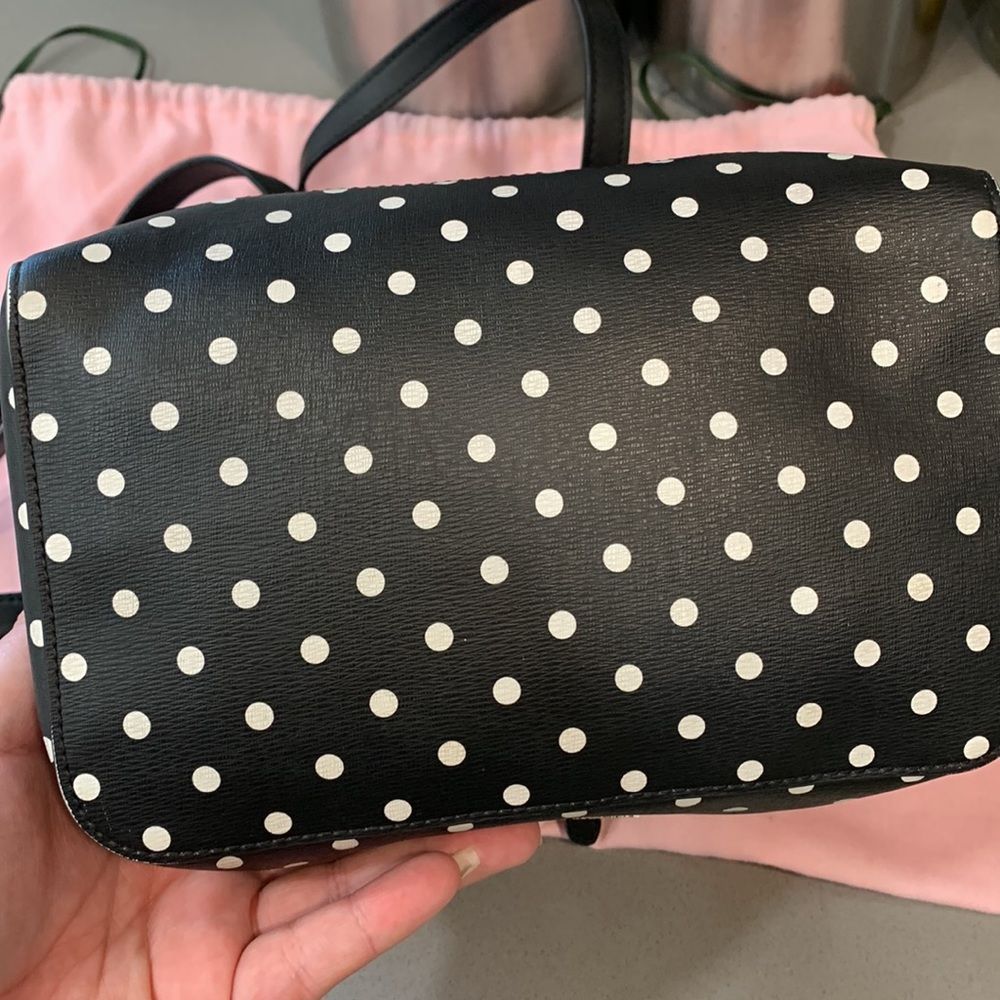 Kate Spade New York Minnie Mouse Drawstring Flap Backpack Black Dot Bow - Picture 7 of 13